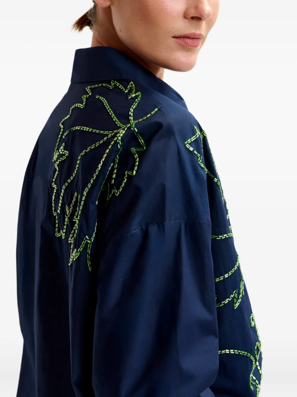 Essentiel Antwerp Embroidered-bead Cotton Shirt In Blue