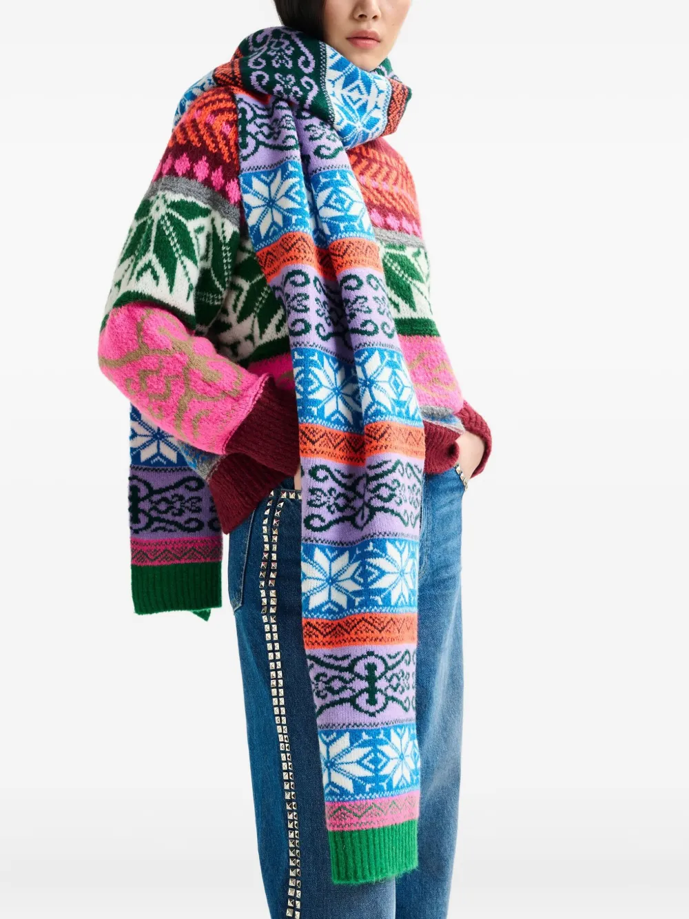 Essentiel Antwerp Multicolored-stripes Scarf In Purple