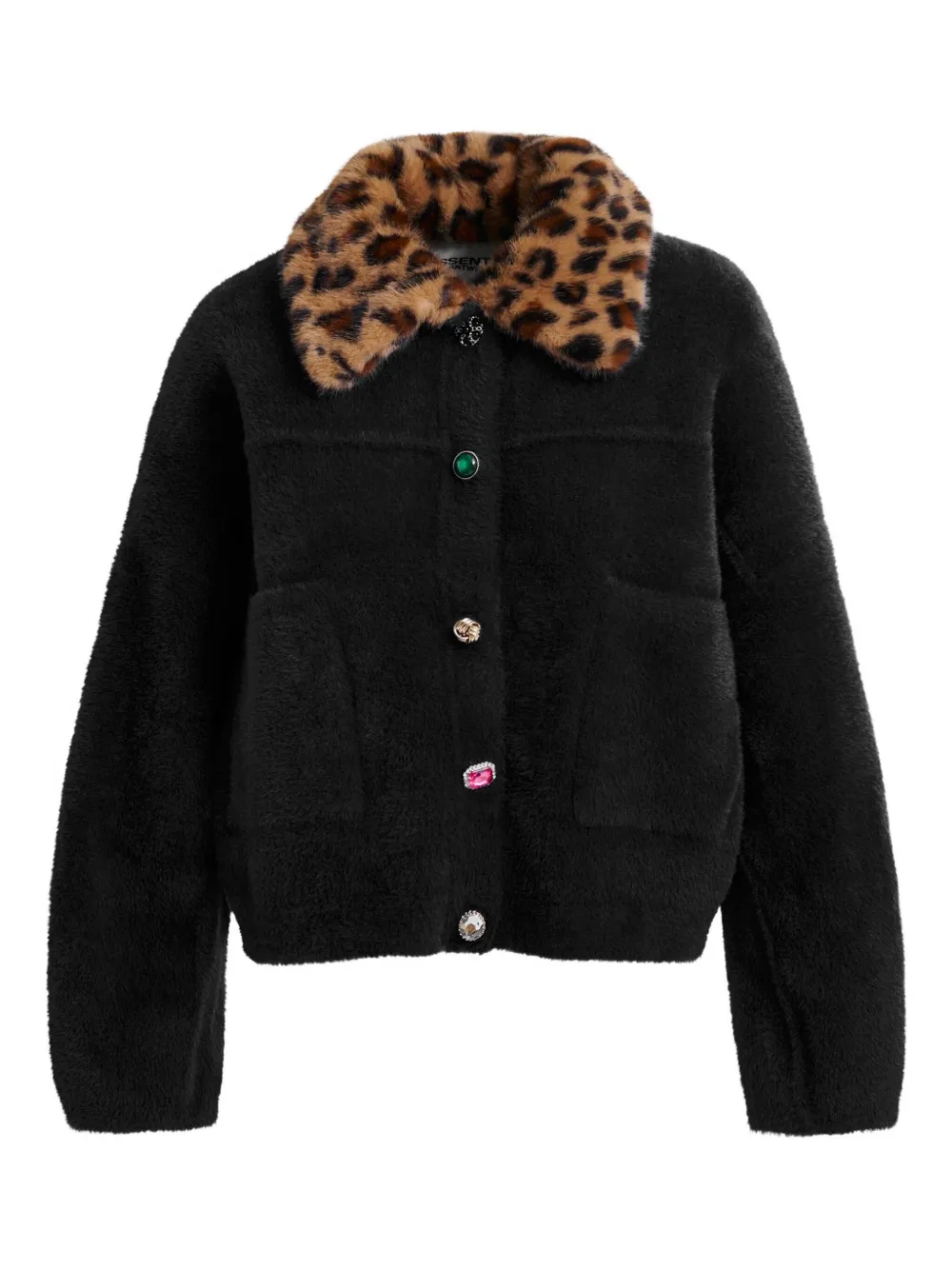 Essentiel Antwerp Leopard-print Collar Button-fastening Cardigan In Black