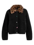 Essentiel Antwerp leopard-print collar button-fastening cardigan - Black