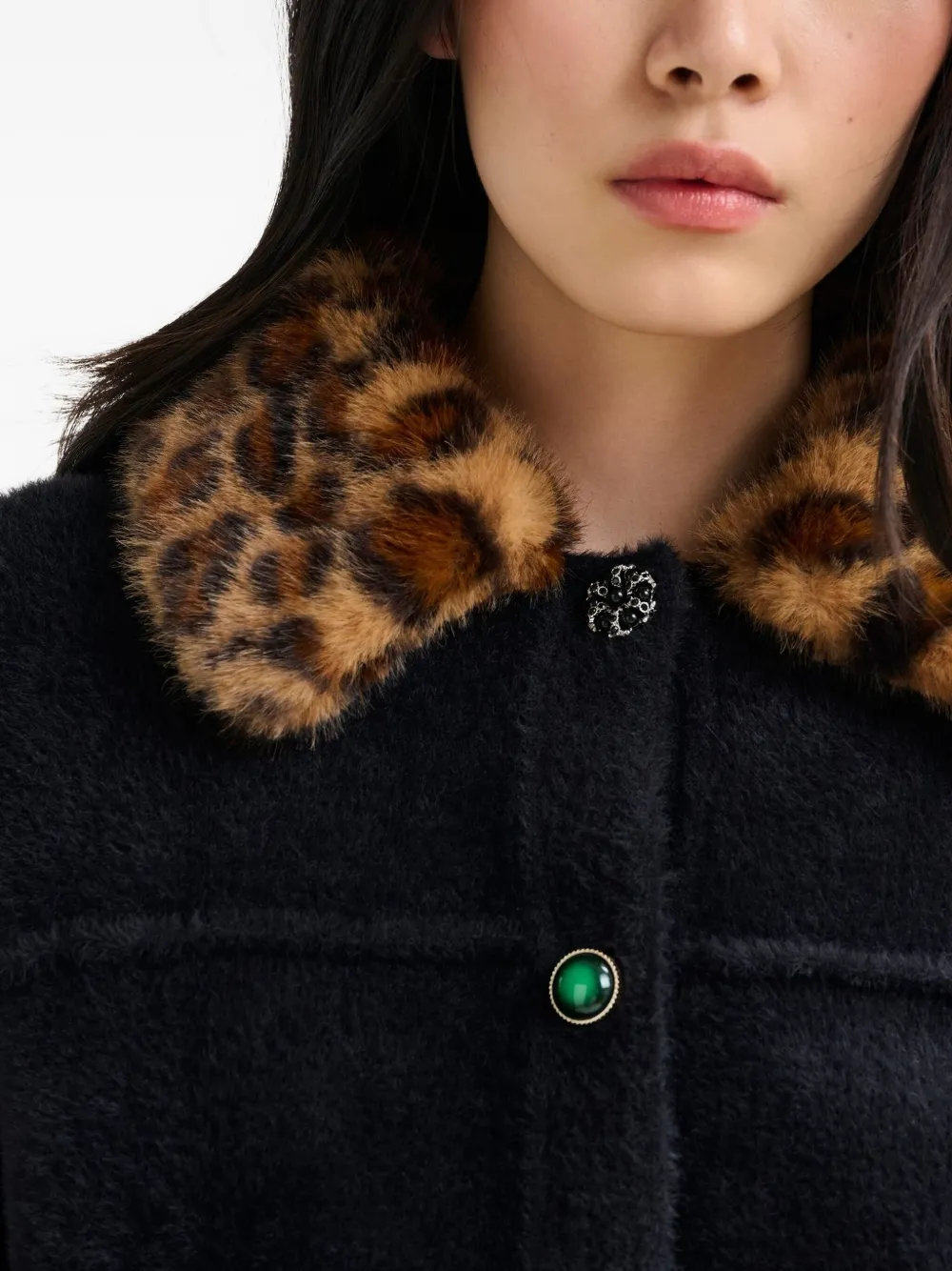 Essentiel Antwerp Leopard-print Collar Button-fastening Cardigan In Black