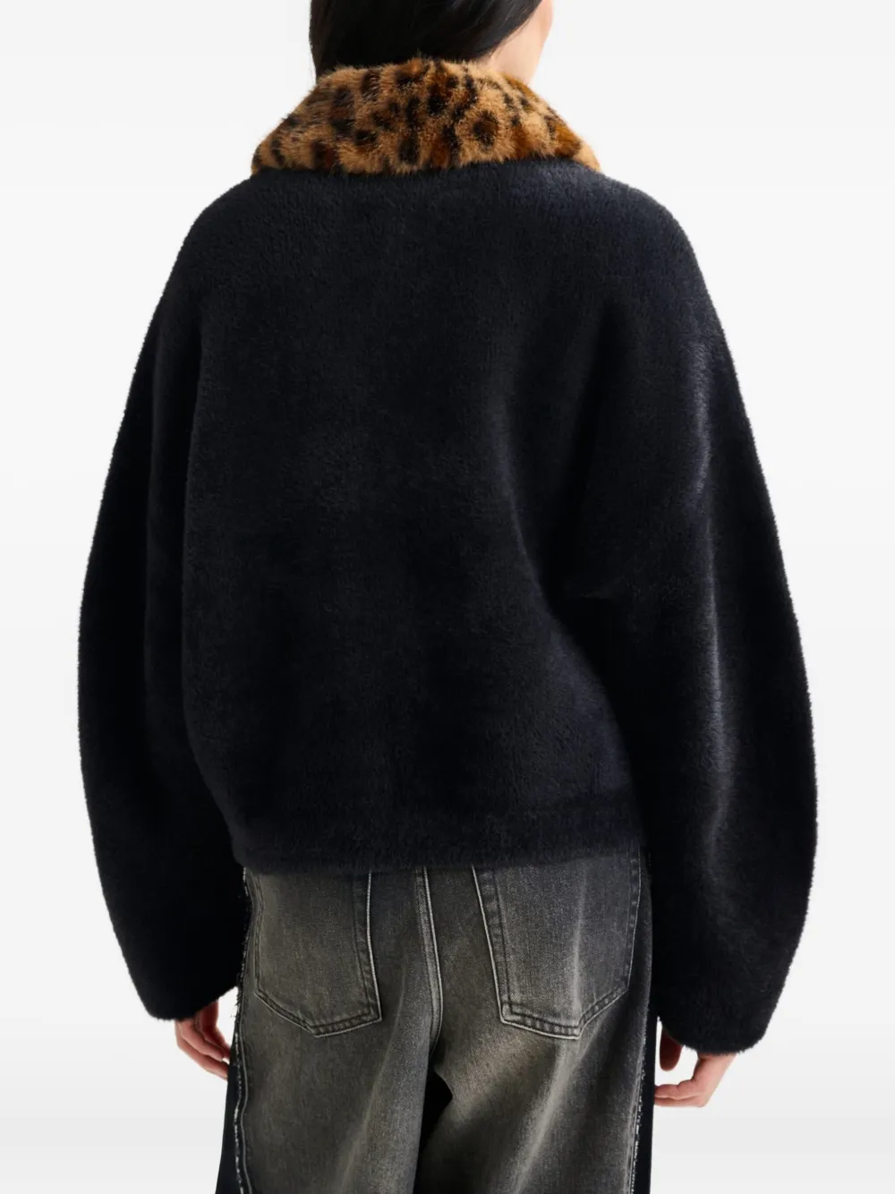 Essentiel Antwerp Leopard-print Collar Button-fastening Cardigan In Black