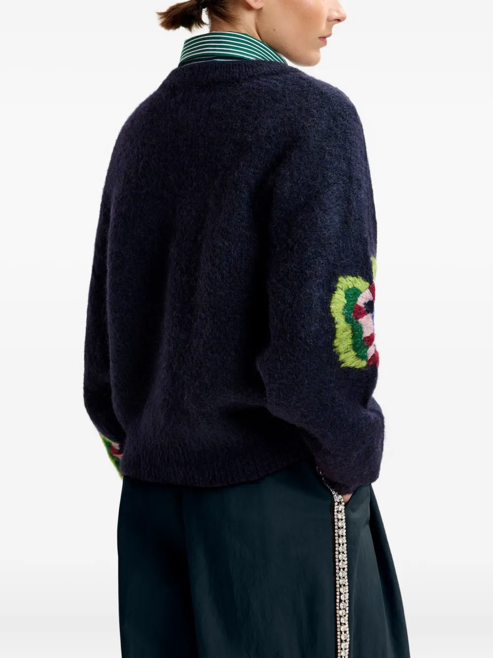 Essentiel Antwerp Trui met geborduurde bloemen en ronde hals Blauw