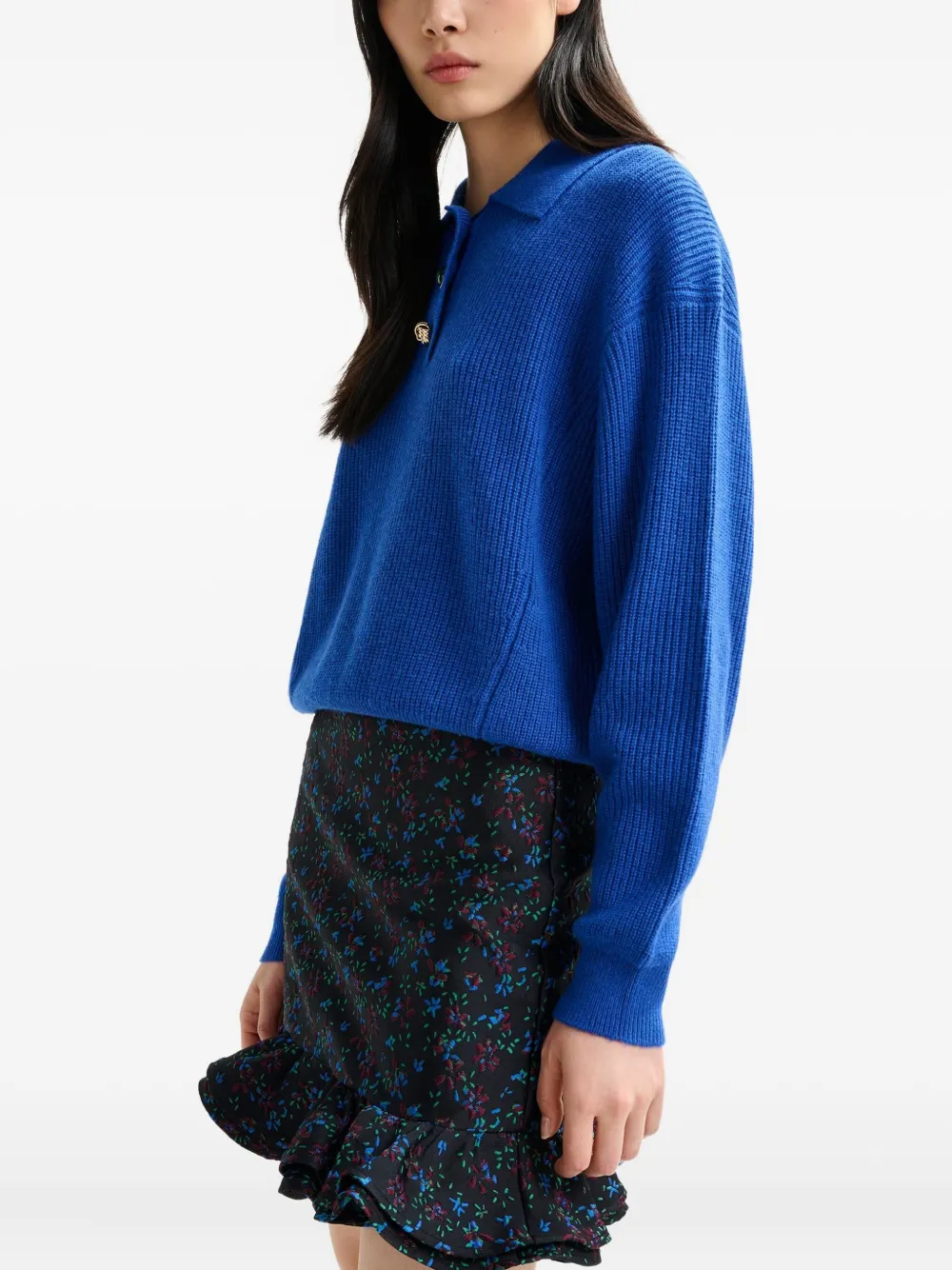 Essentiel Antwerp Imetal Embellished Polo Top In Blue