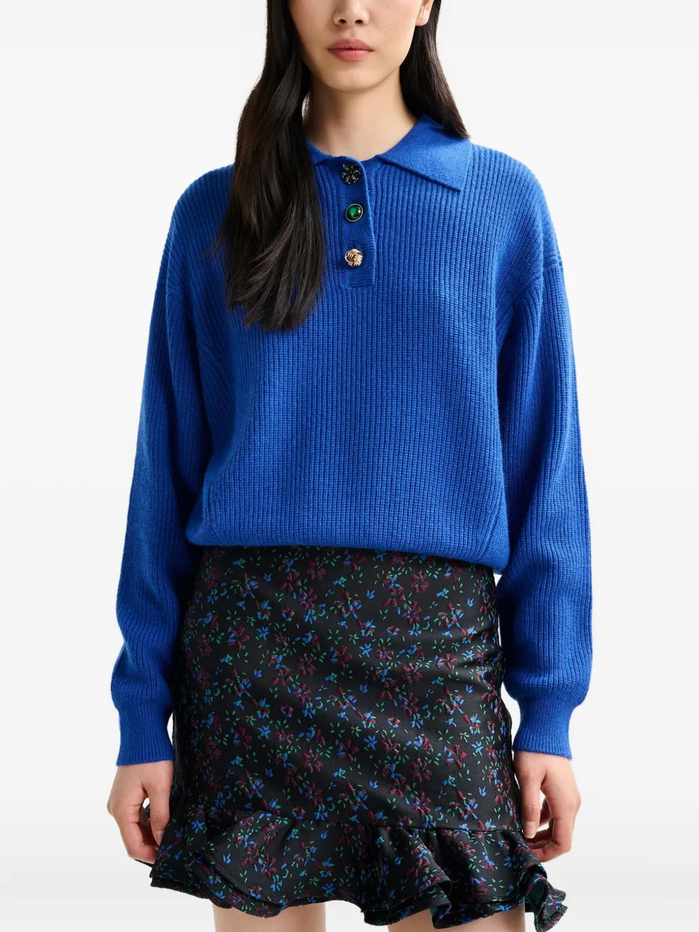 Essentiel Antwerp Imetal Embellished Polo Top In Blue