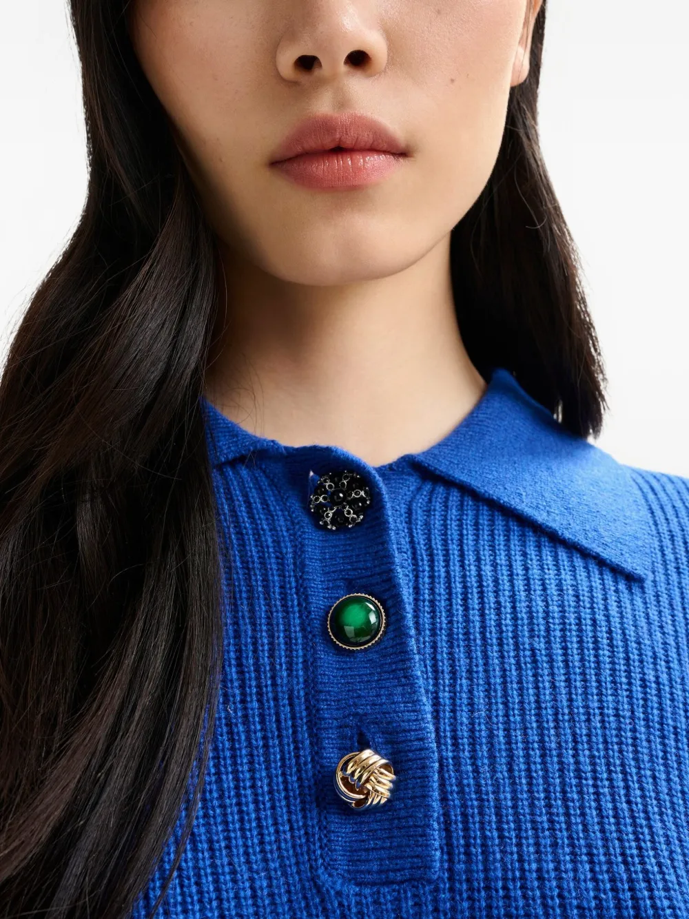 Essentiel Antwerp Imetal Embellished Polo Top In Blue