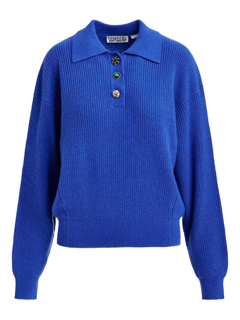 Essentiel Antwerp Imetal embellished polo top | Blue | Image 1