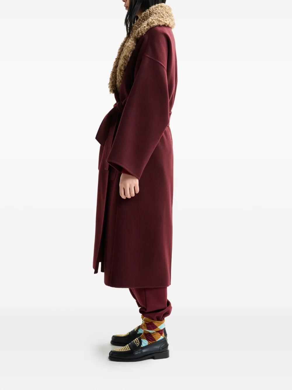 Essentiel Antwerp Irno jas van imitatiebont met ceintuur Rood