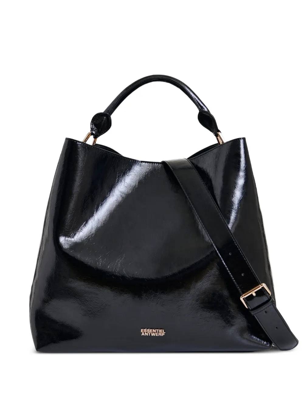 Essentiel Antwerp rolled-handle gloss shopper bag | Black | Image 1
