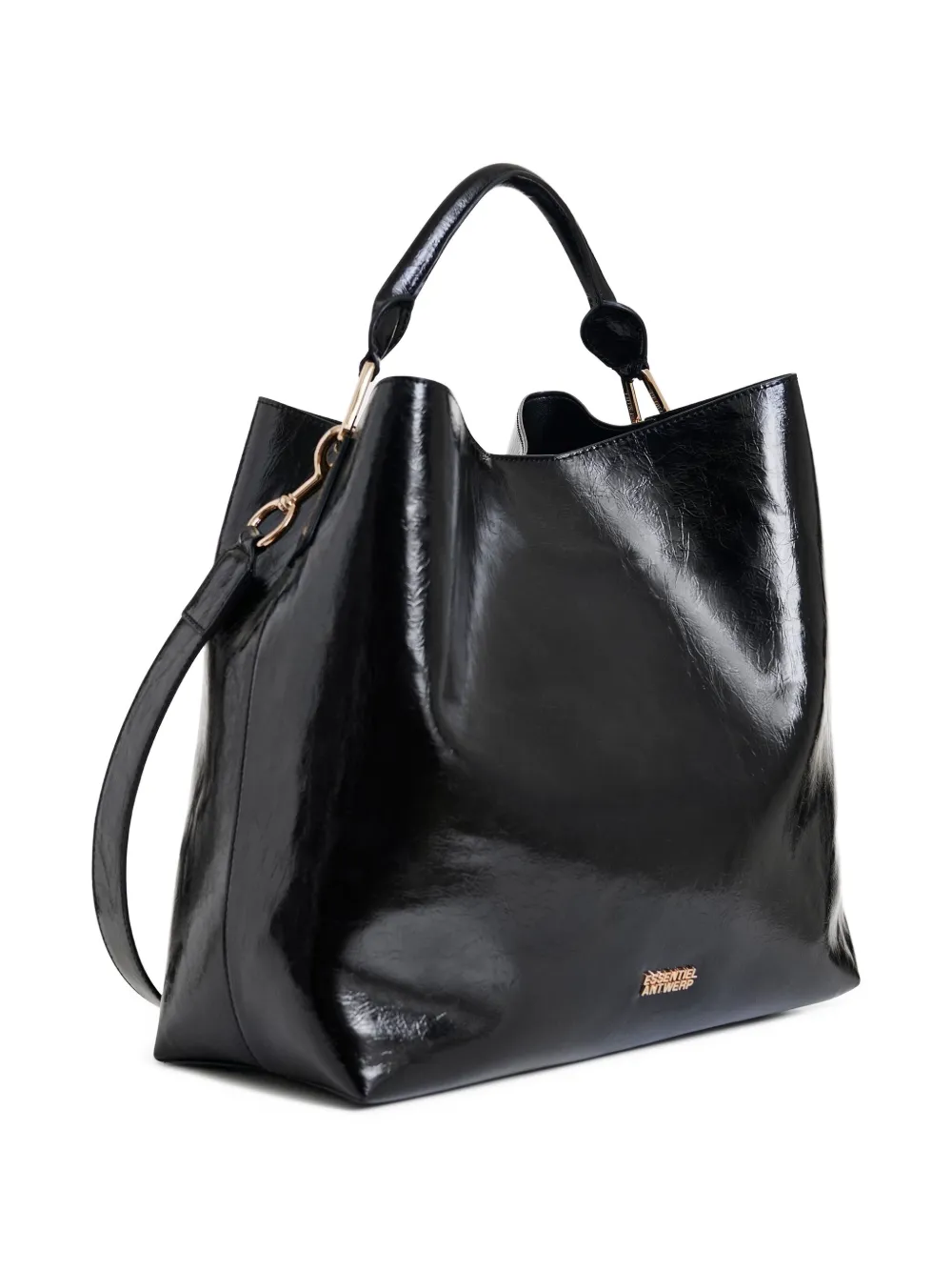 Essentiel Antwerp Rolled-handle Gloss Shopper Bag In Black