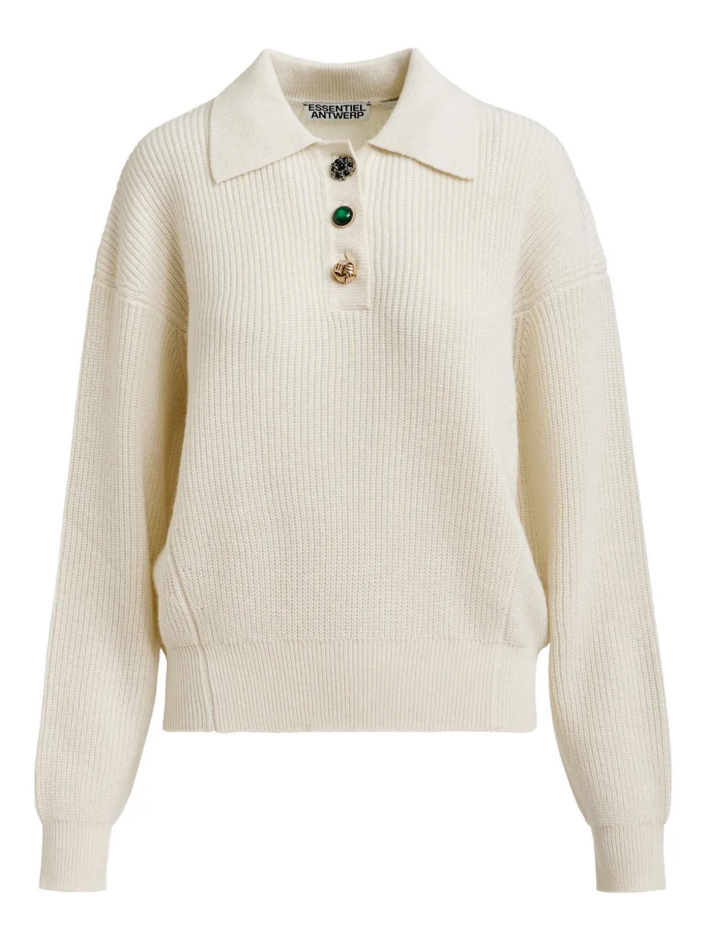 Essentiel Antwerp Ribbed-knit Polo Top In Neutral
