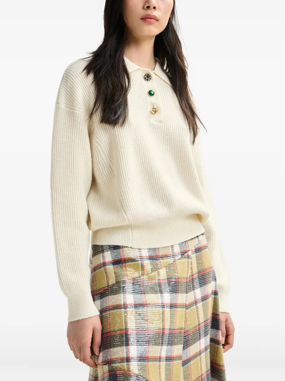 Essentiel Antwerp Ribbed-knit Polo Top In Neutral