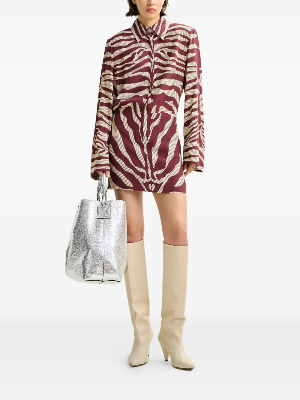 Essentiel Antwerp zebra-print padded-shoulder mini dress - Rood