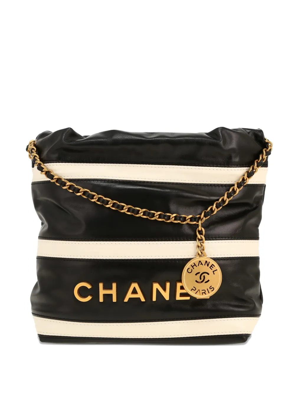 CHANEL Pre-Owned mini leather striped tote bag - ブラック CHANEL Pre-Owned mini leather striped tote bag - ブラック