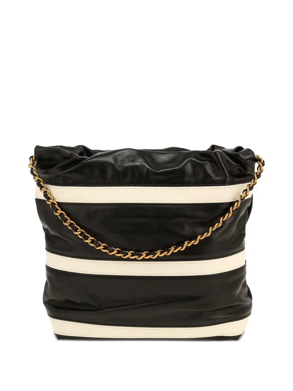 Pre-owned Chanel Mini Leather Striped Tote Bag In Black