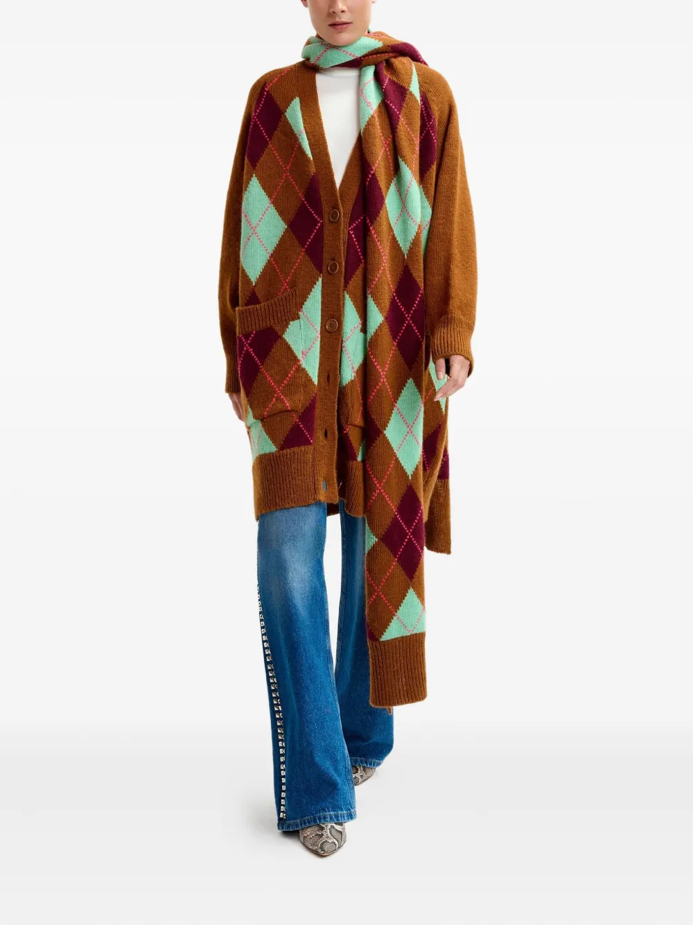 Essentiel Antwerp Argyle Jacquard Scarf In Multi