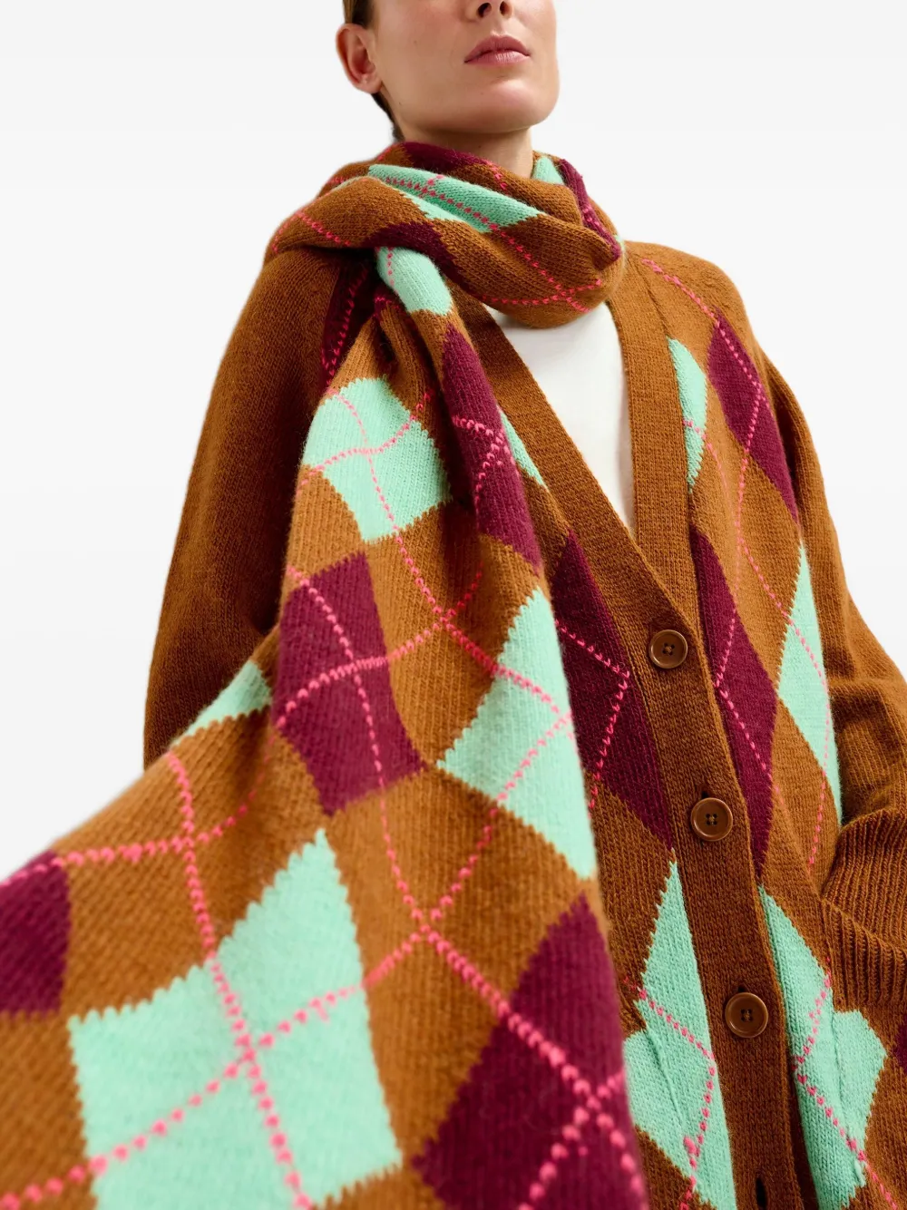 Essentiel Antwerp Argyle Jacquard Scarf In Multi