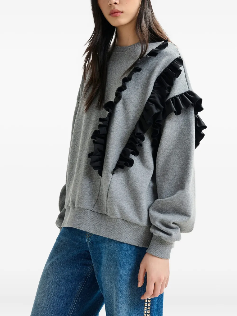 Essentiel Antwerp Iwave sweater met ruches Grijs