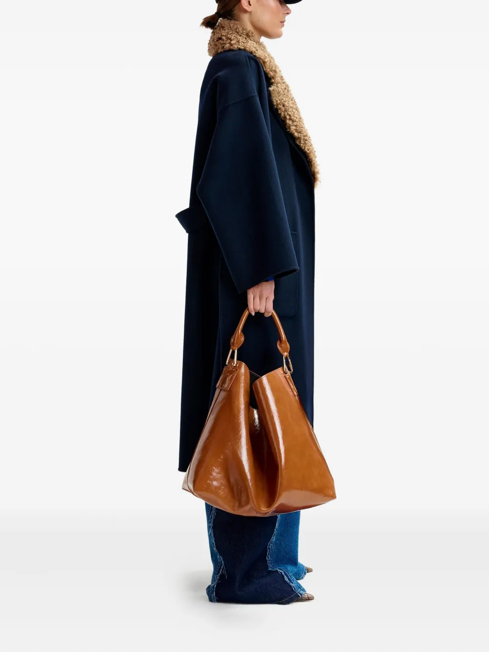 Essentiel Antwerp Faux-fur Collar Belted Coat In Blue