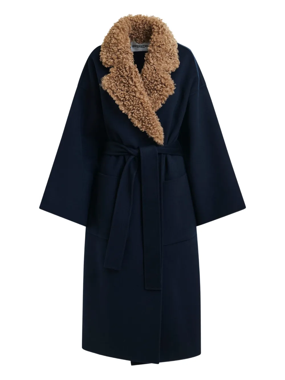 Essentiel Antwerp faux-fur collar belted coat | Blue | Image 1