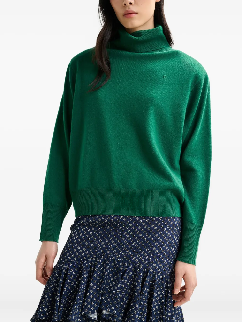 Essentiel Antwerp Embroidered-logo Turtleneck Sweater In Green