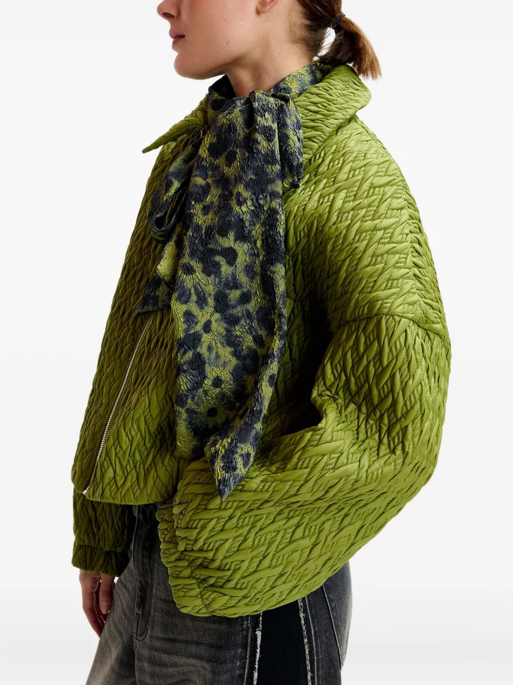 Essentiel Antwerp Braid-quilted Bomber Jacket In Green