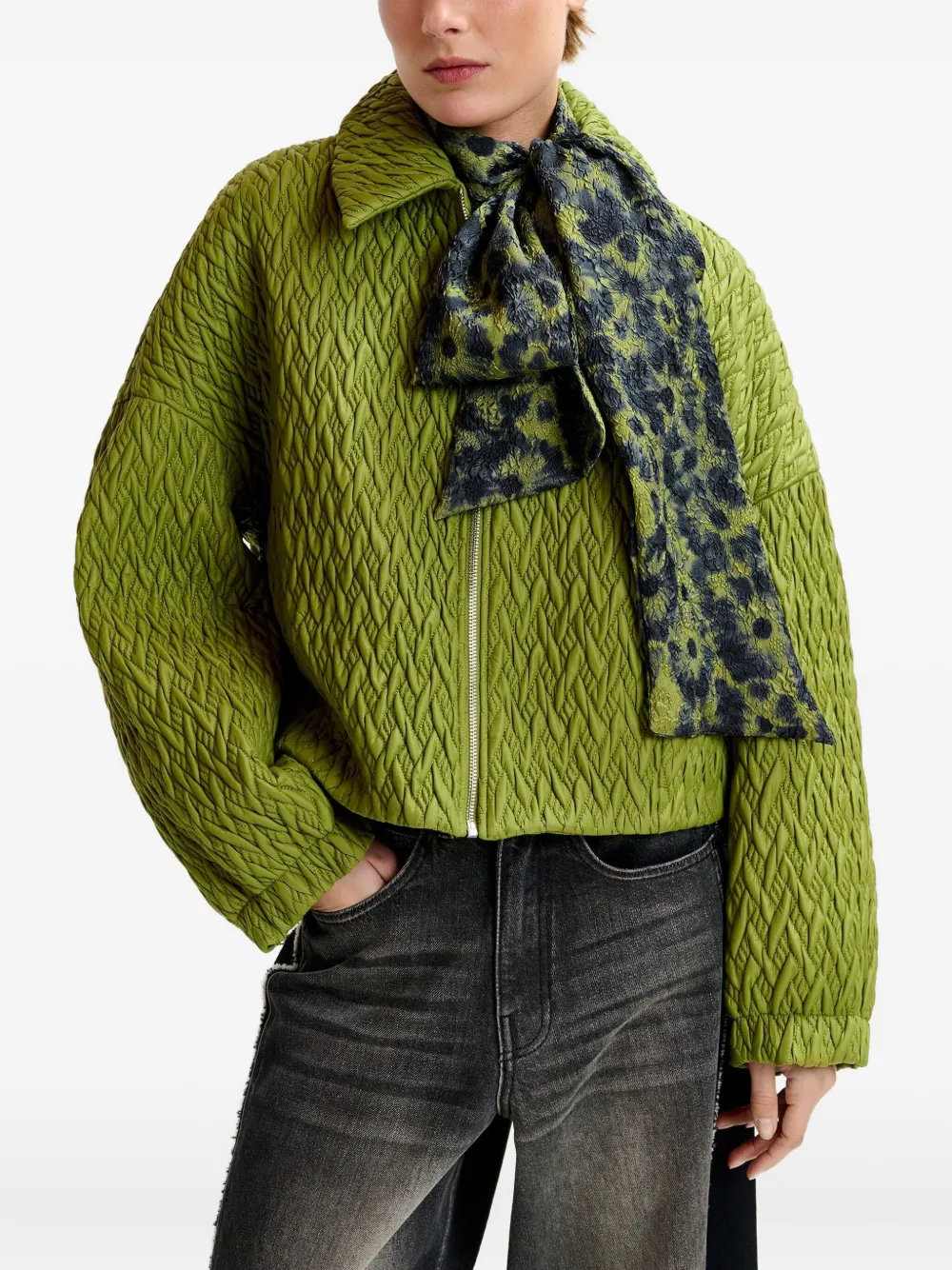 Essentiel Antwerp Braid-quilted Bomber Jacket In Green