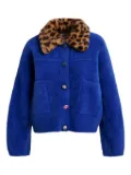 Essentiel Antwerp leopard-print collar embellished-button cardigan - Blue