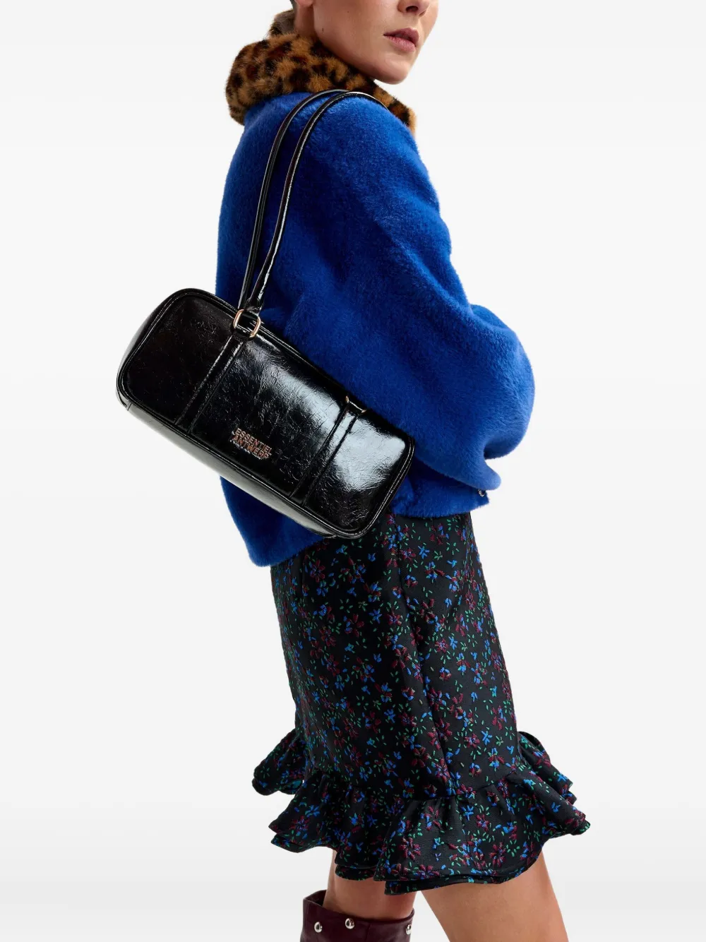Essentiel Antwerp Leopard-print Collar Embellished-button Cardigan In Blue