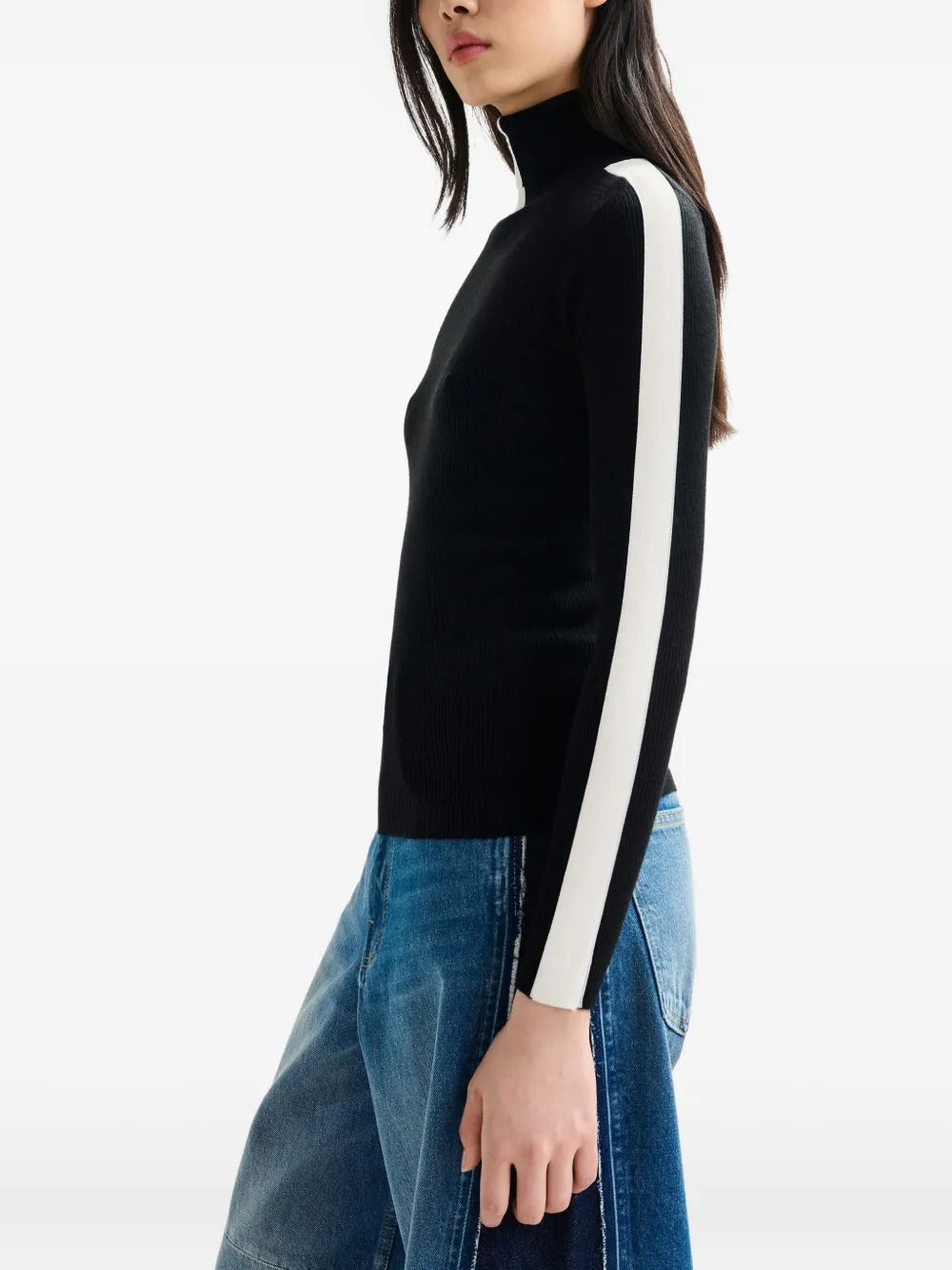 Essentiel Antwerp Stripe-detail Turtleneck Sweater In Black