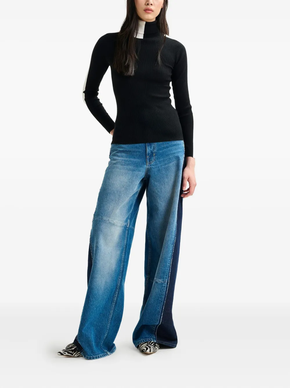 Essentiel Antwerp Stripe-detail Turtleneck Sweater In Black