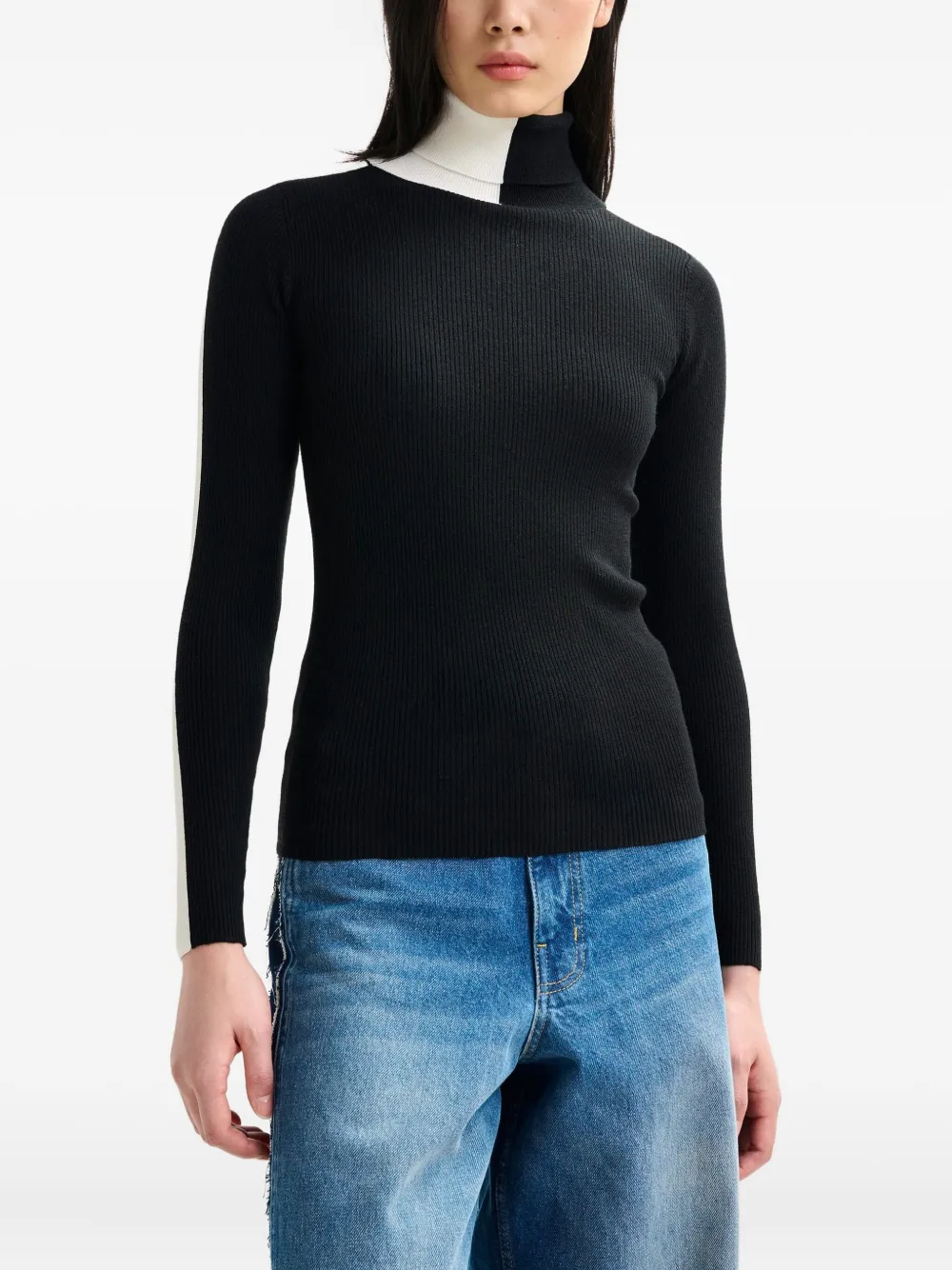 Essentiel Antwerp Stripe-detail Turtleneck Sweater In Black