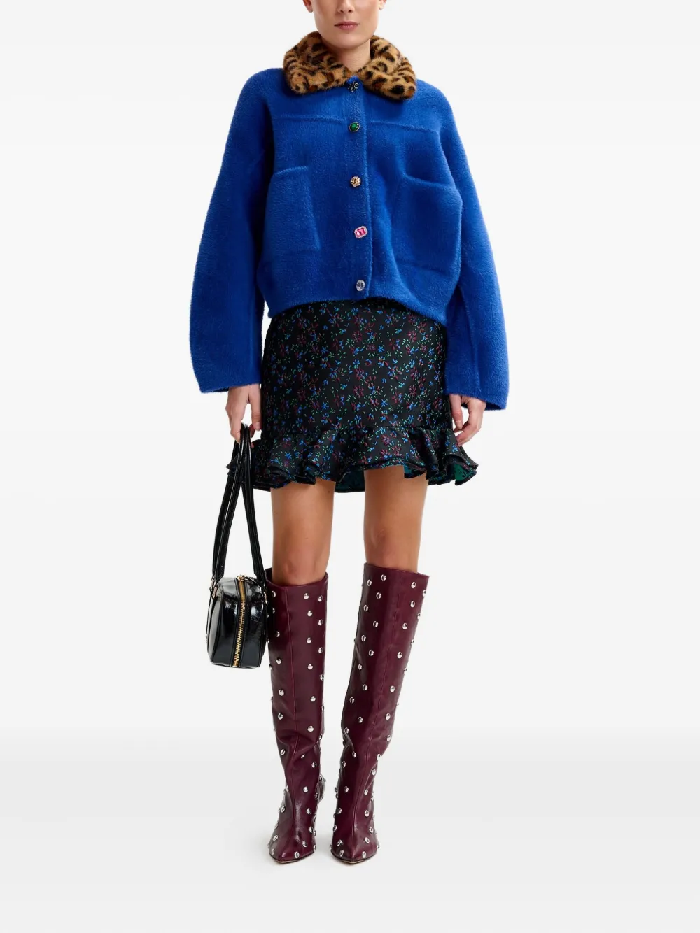 Essentiel Antwerp floral-print ruffled-hem skirt - Zwart