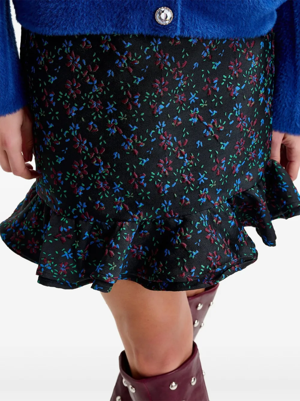 Essentiel Antwerp Rok met bloemenprint en ruches Zwart