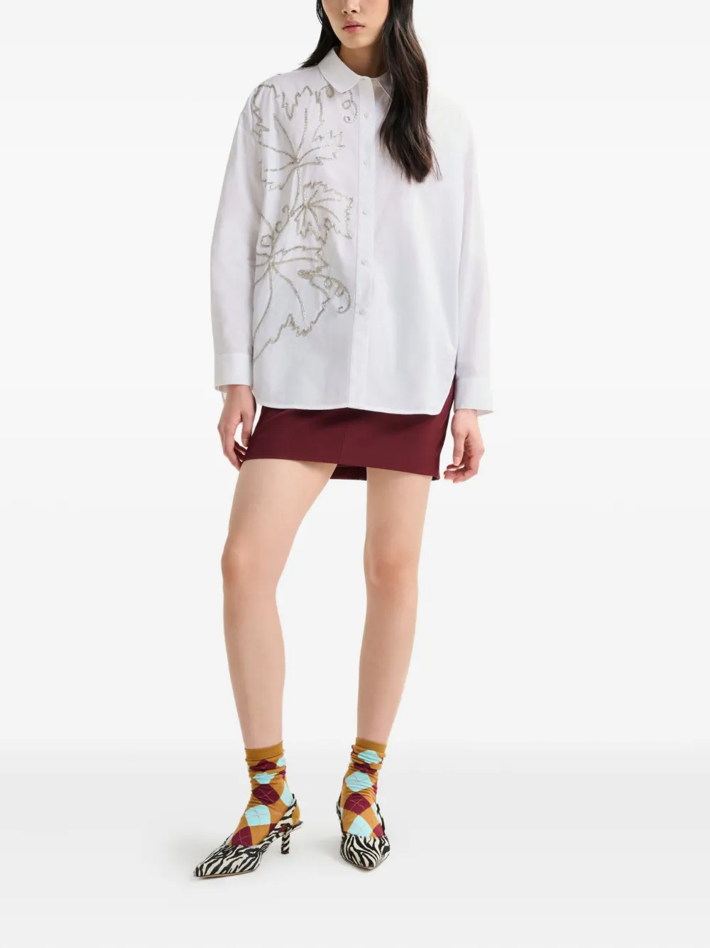 Essentiel Antwerp embroidered-bead cotton shirt - Wit