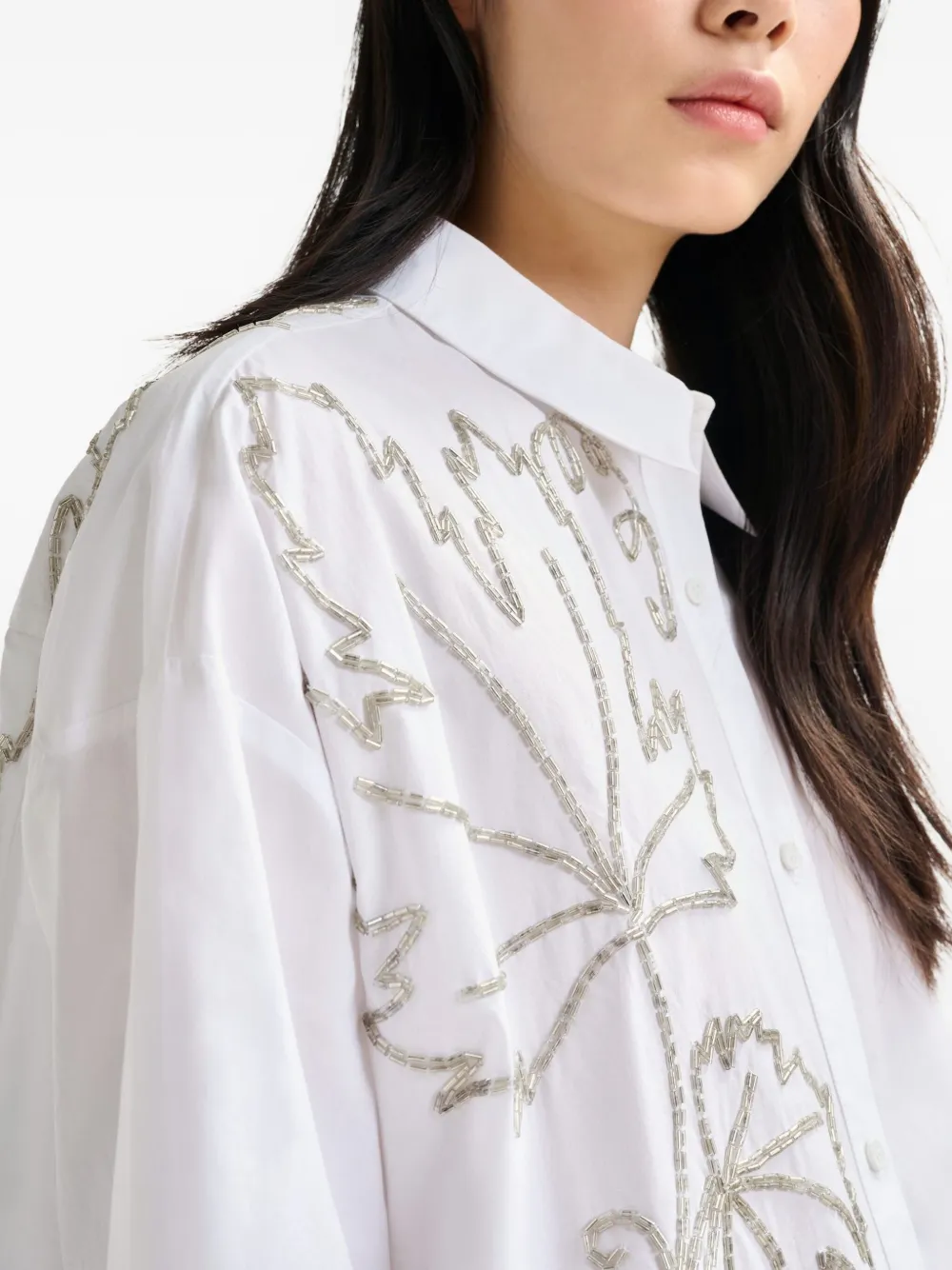 Essentiel Antwerp Embroidered-bead Cotton Shirt In White