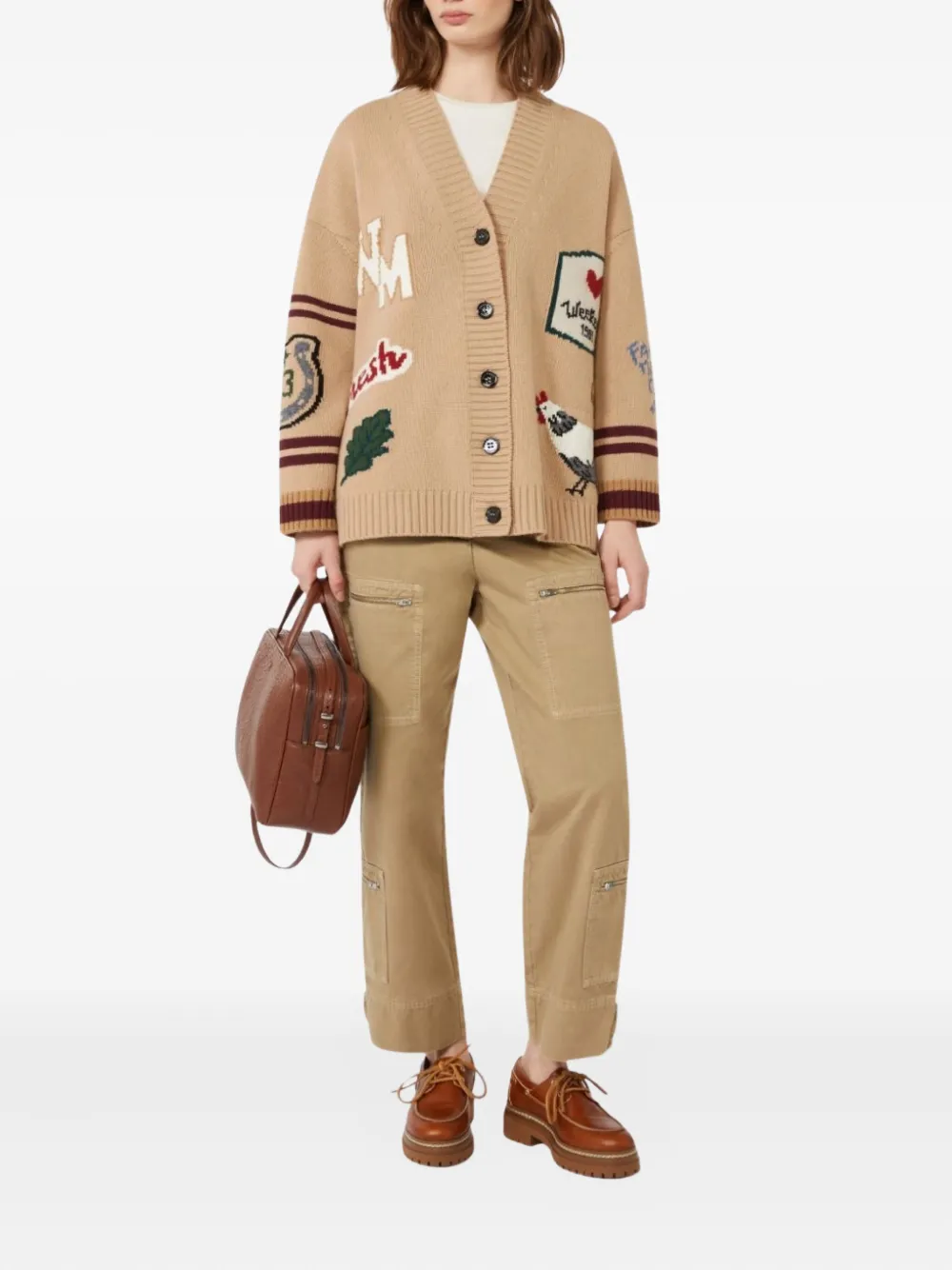 Weekend Max Mara Relaxed Fit Cardigan Made From Wool Yarn In Neutral