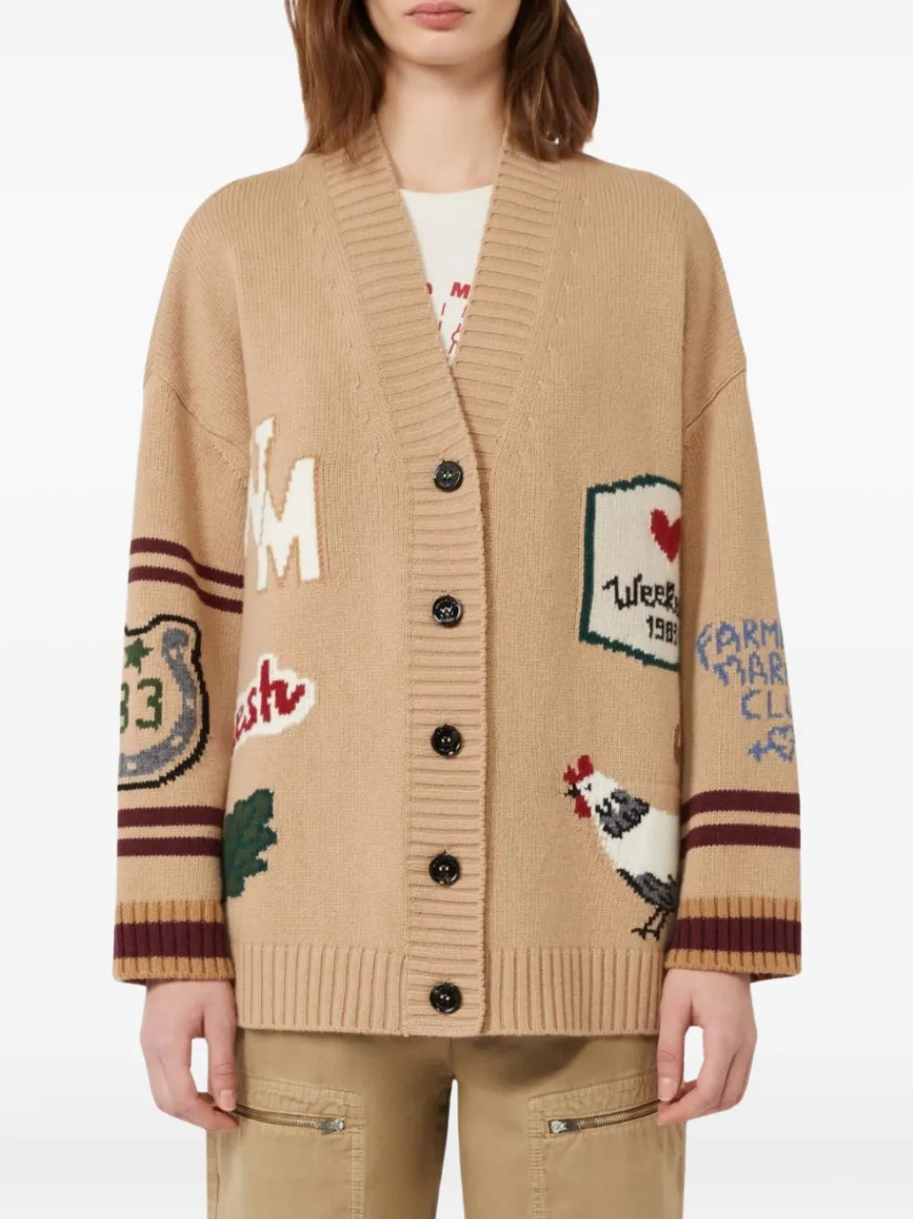 Weekend Max Mara Relaxed Fit Cardigan Made From Wool Yarn In Neutral