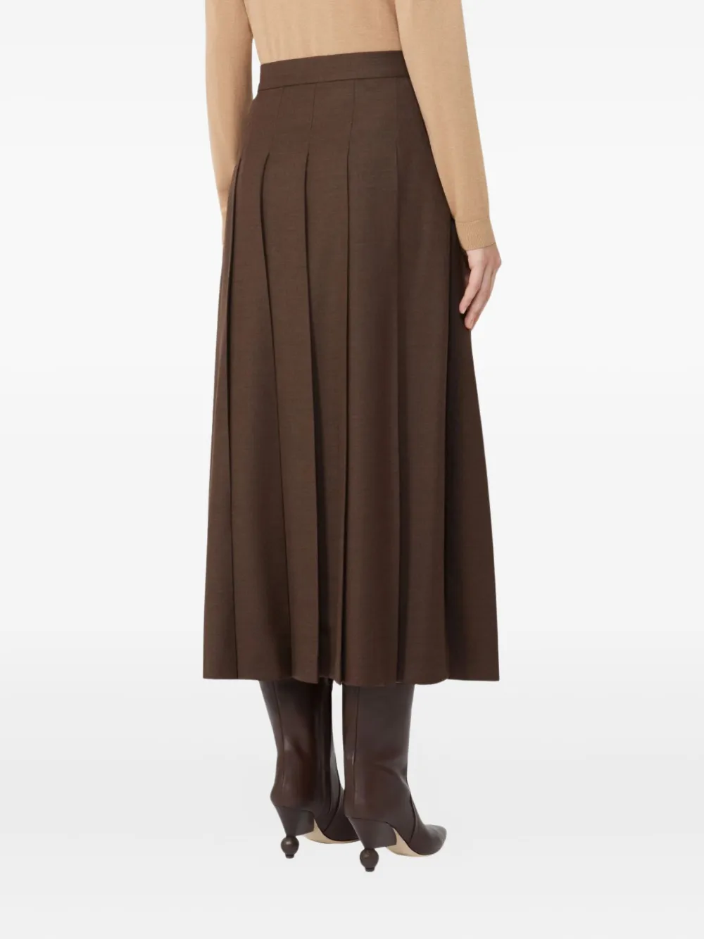 Weekend Max Mara Pleated Buckle-fastening Midi Skirt In Brown