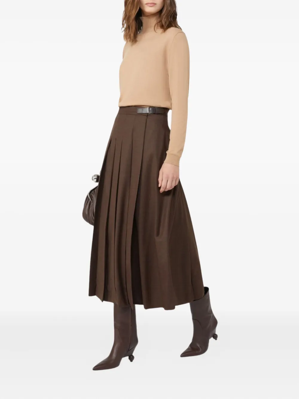 Weekend Max Mara pleated buckle-fastening midi skirt - Bruin