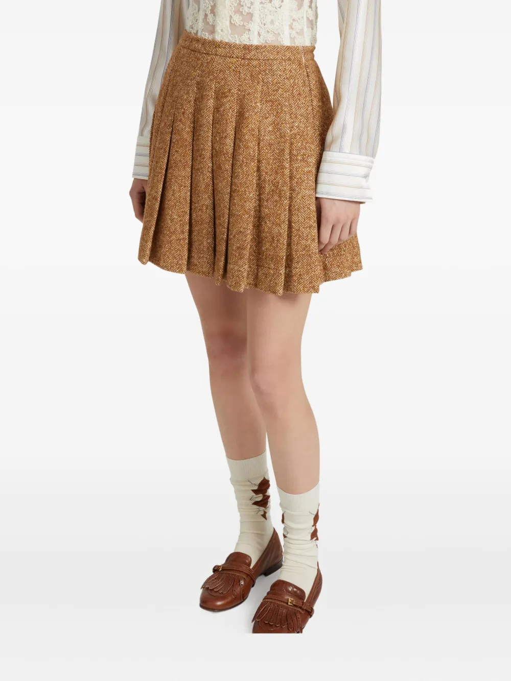 Ermanno Scervino Plooirok met visgraat patroon Beige