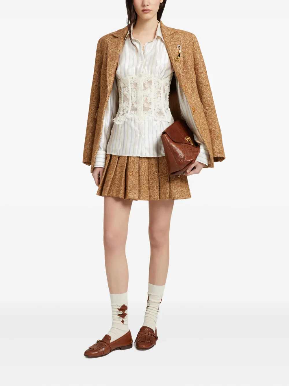 Ermanno Scervino Plooirok met visgraat patroon - Beige