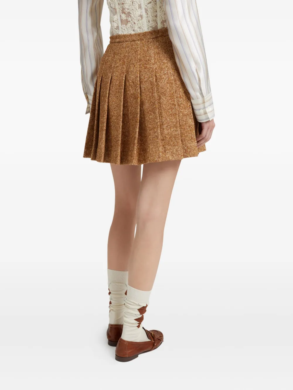 Ermanno Scervino Plooirok met visgraat patroon Beige