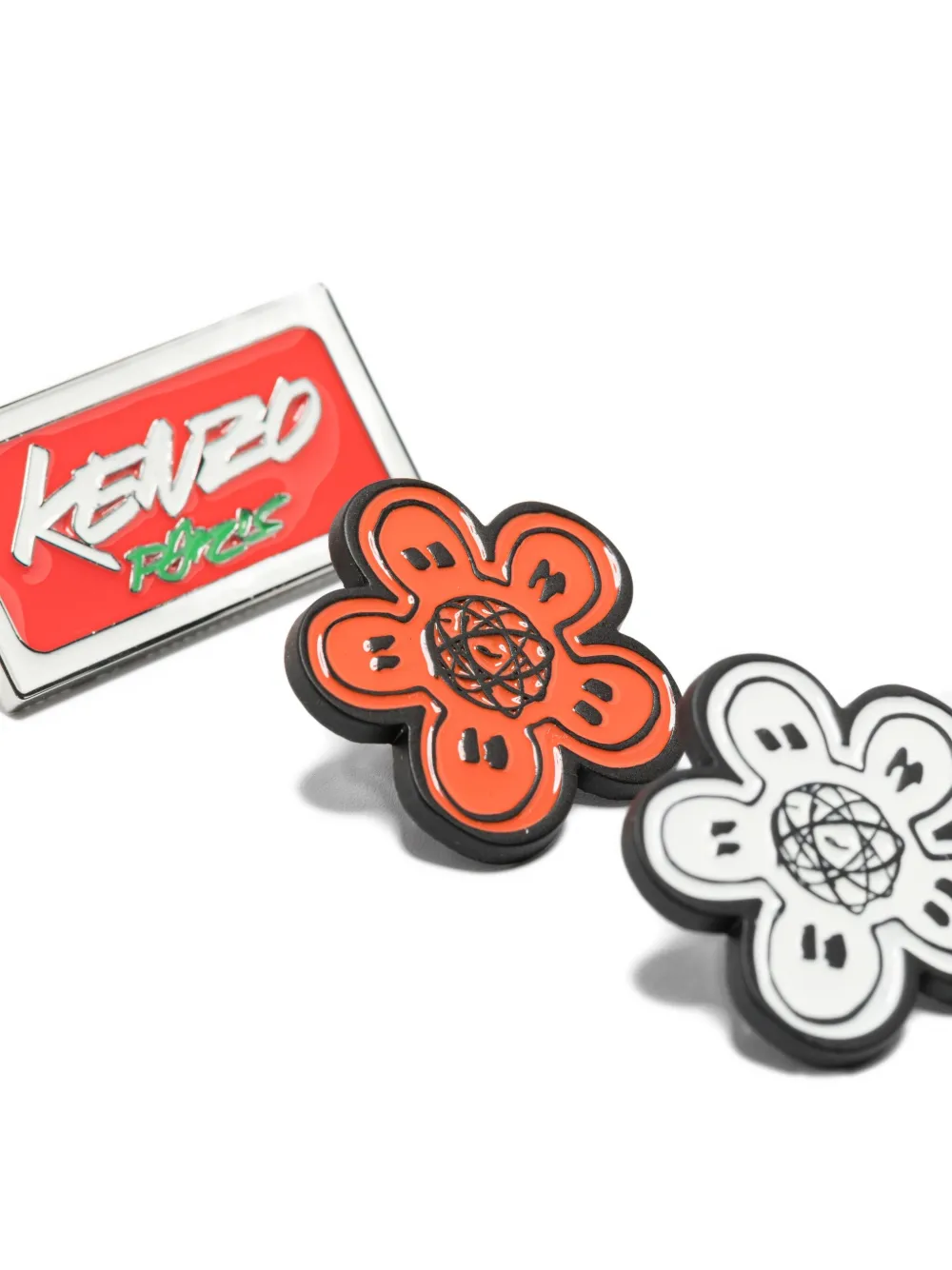 Kenzo Boke-flower Brooch (set Of Three) In Brown