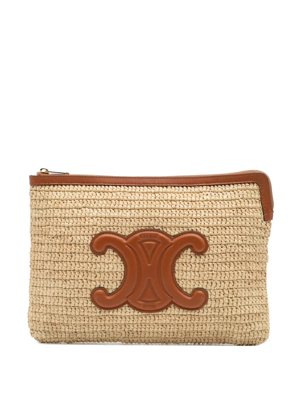 Céline Pre-Owned 2020 Raffia Cuir Triomphe Zip Pouch clutch bag - ブラウン Céline Pre-Owned 2020 Raffia Cuir Triomphe Zip Pouch clutch bag - ブラウン