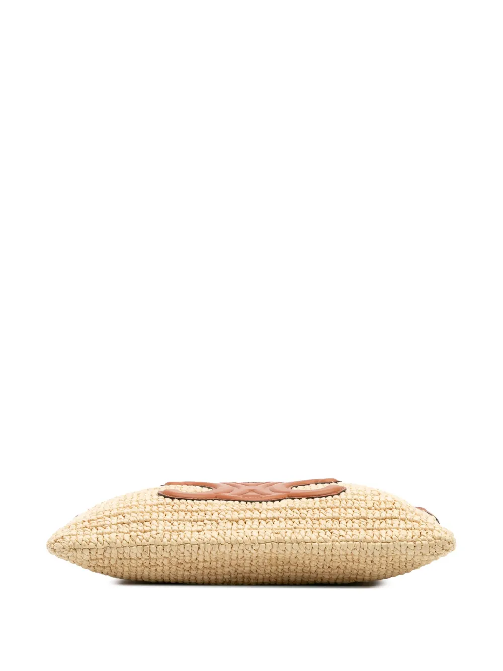 Pre-owned Celine 2020 Raffia Cuir Triomphe Zip Pouch Clutch Bag In Brown