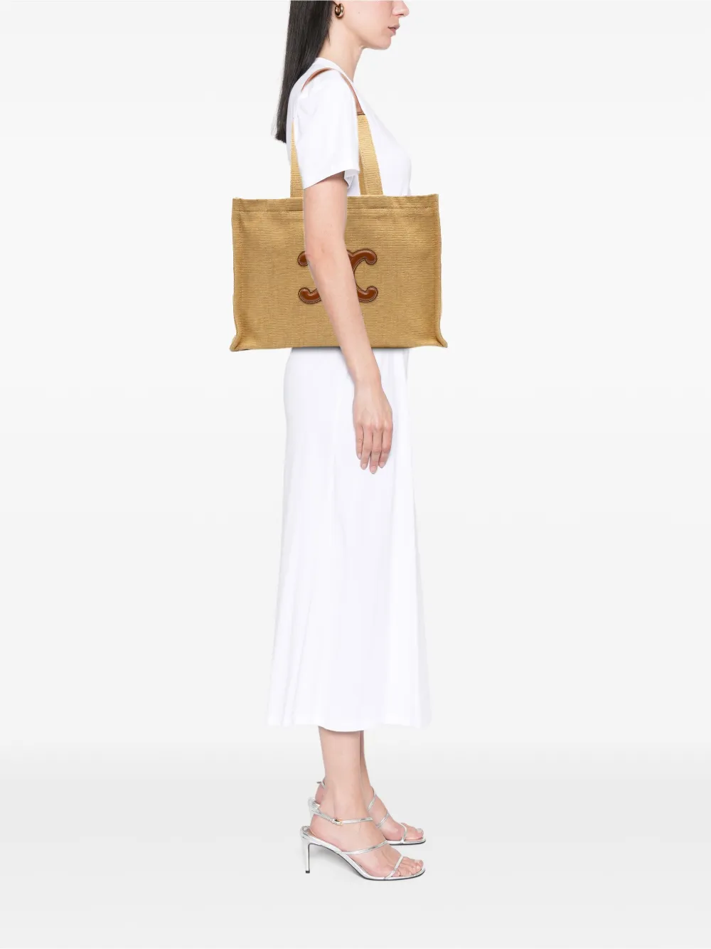 Celine Pre-Owned 2021 Large Raffia Cuir Triomphe Cabas Thais tote bag | Pre-Owned | Image 2