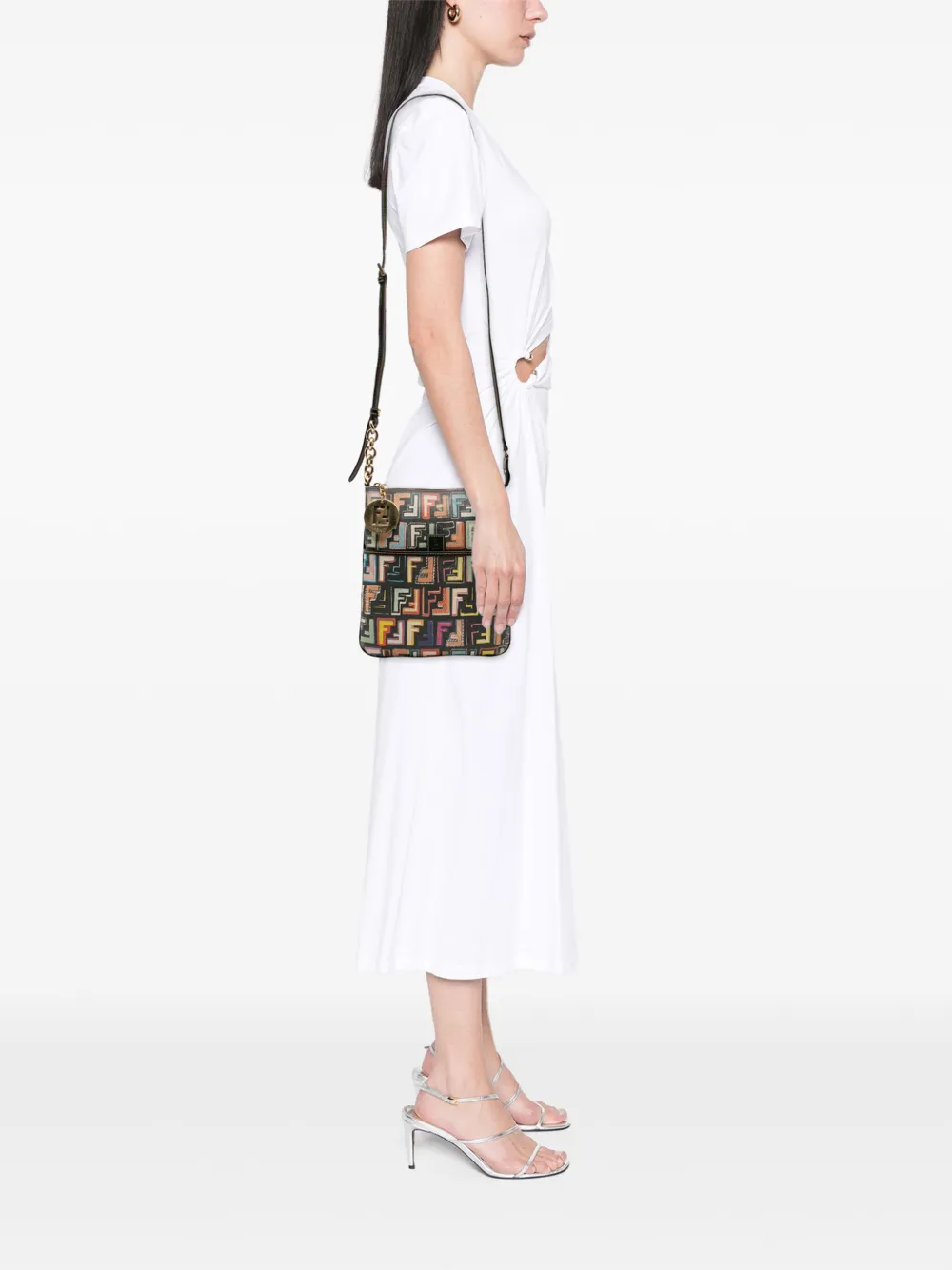 Pre-owned Fendi 2010-2025 Multicolor Zucca Spalmati Forever Crossbody Bag In Black