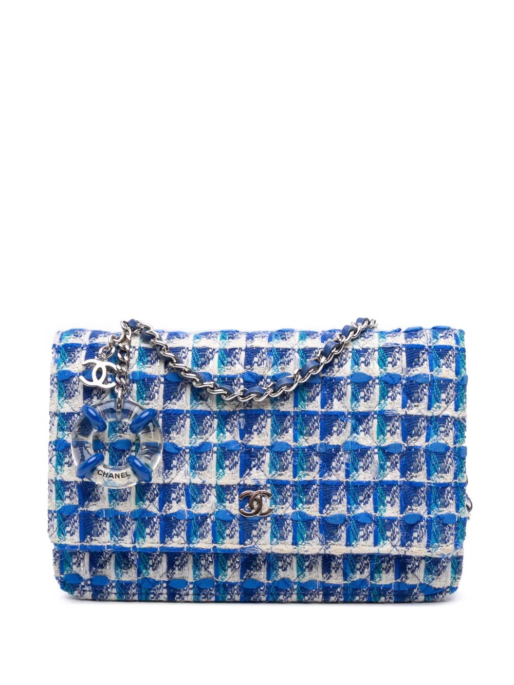 CHANEL Pre-Owned 2019 マトラッセ ブークレツイード チャーム ウォレットオンチェーン ショルダーバッグ - ブルー CHANEL Pre-Owned 2019 マトラッセ ブークレツイード チャーム ウォレットオンチェーン ショルダーバッグ - ブルー