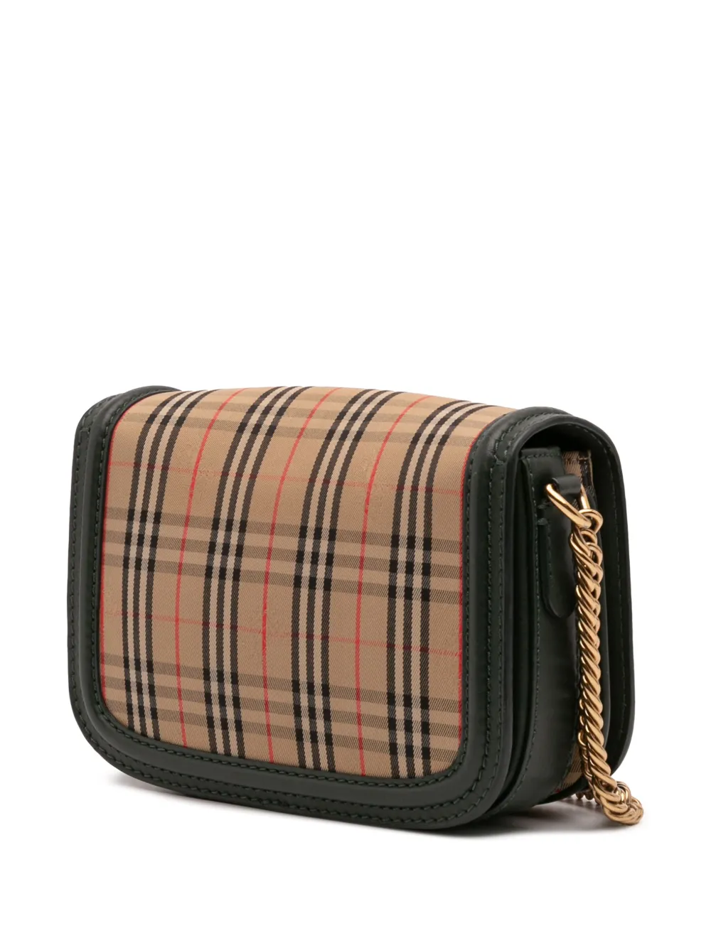 Pre-owned Burberry 2000-2017 1983 Knight Check Canvas And Smooth Calfskin Grommet Chain Crossbody Bag In Brown